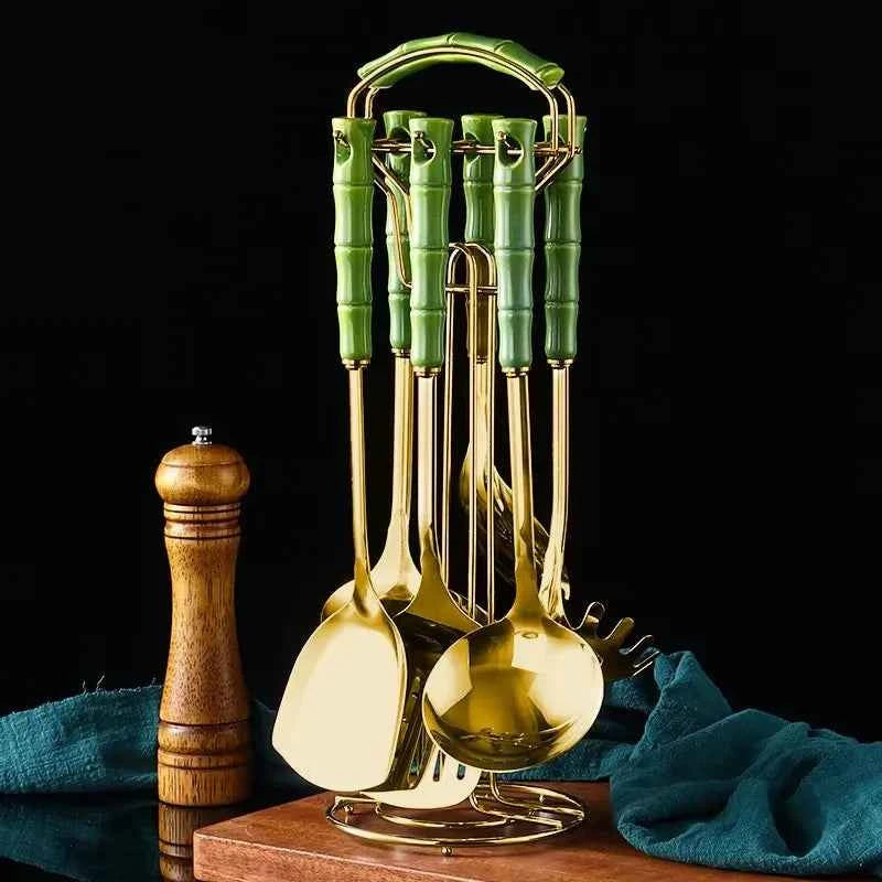 7pcs stainless steel spatula soup spoon kitchenware set cooking spatula kitchen supplies ceramic handle Nordic kitchen tools