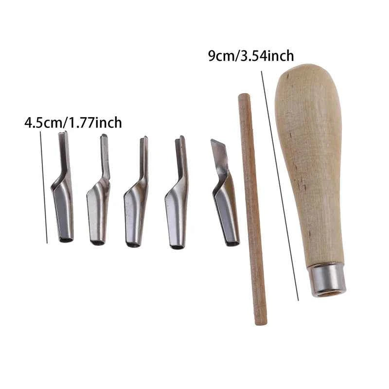 Lino Block Cutting Rubber Stamp Carving Tools With 5 Blade Wood Handle Printmaking Carving Tools Set
