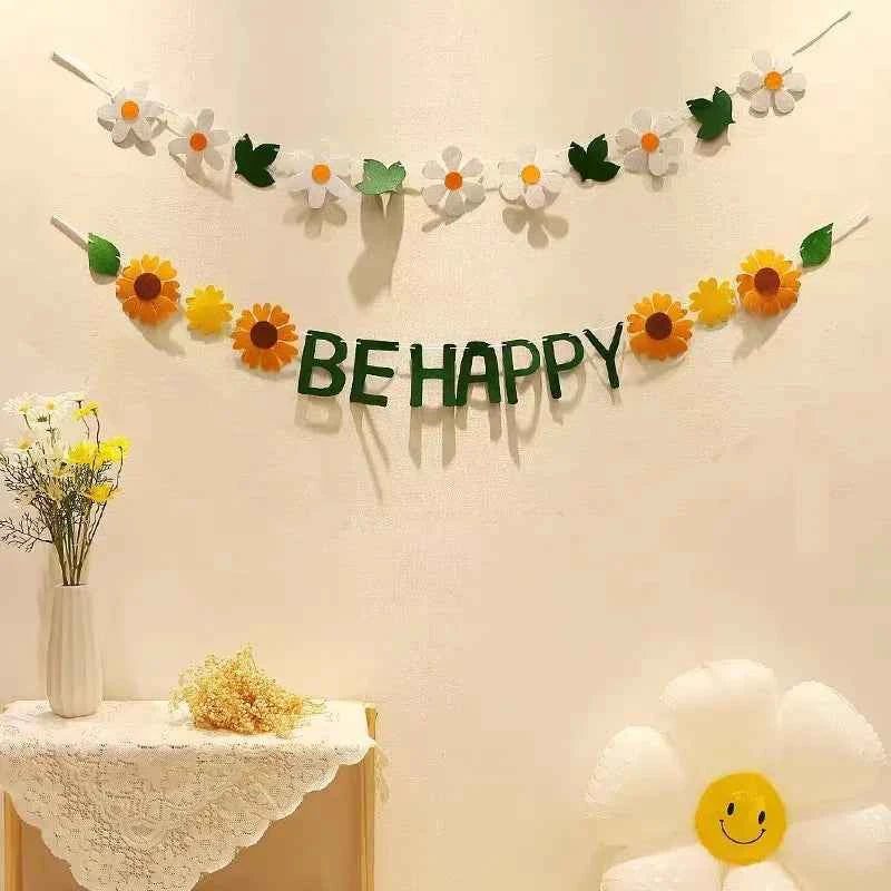Rainbow Color Birthday Happy Party Banner Be Happy Hanging Banner Garland Daisy String Banner Wedding Banner Home Party Decor