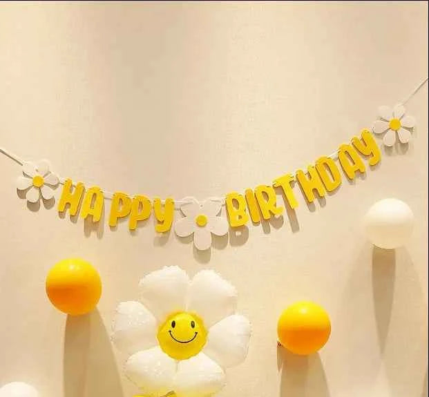 Rainbow Color Birthday Happy Party Banner Be Happy Hanging Banner Garland Daisy String Banner Wedding Banner Home Party Decor