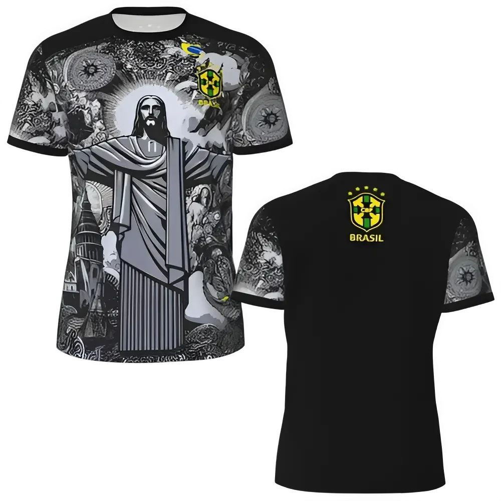 Football Training TShirt Special Edition Brazilian Jesus Redeemer Soccer Tshirt Quick Dry Breathable Sport Short Sleeve Kid/Adul