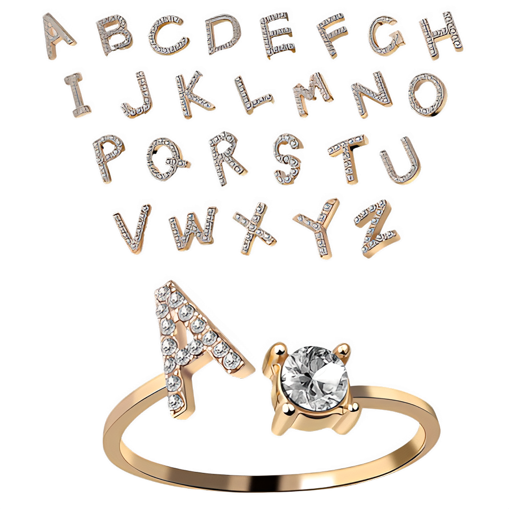 Fashion Initials A-Z Letter Ring Women Classic Gold Color Silver Color Opening Finger Ring For Girl Party Jewelry Gift Wholesale