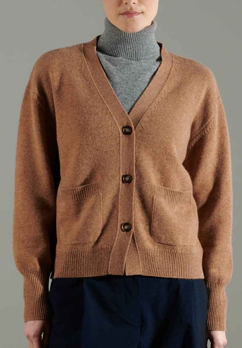 Cardigan col V cachemire femme 4 fils camel - NAMI 1 à découvrir - Elegance_empire-shop