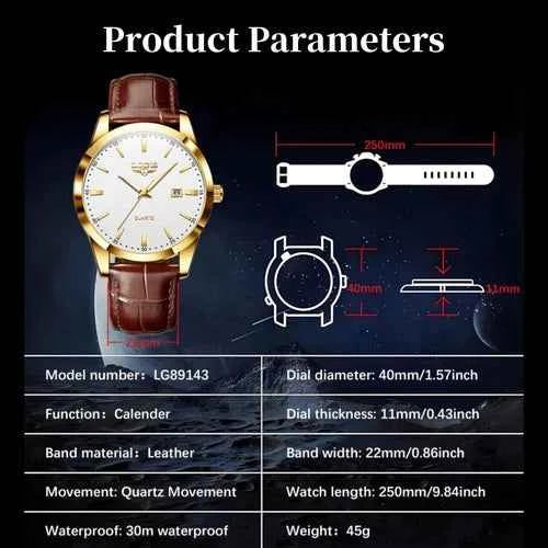 Montre Homme Luxe Étanche Cuir Quartz Lumineuse