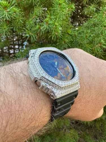 Montre Hip Hop Moissanite 925 Argent G Shock