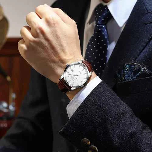 Montre Homme Luxe Étanche Cuir Quartz Lumineuse