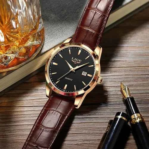 Montre Homme Luxe Étanche Cuir Quartz Lumineuse