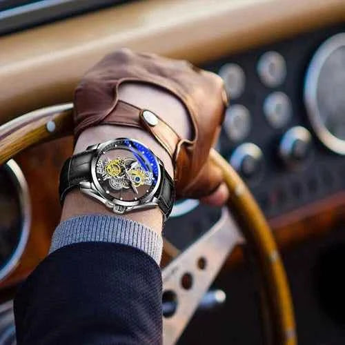 Montre automatique skeleton en acier inoxydable