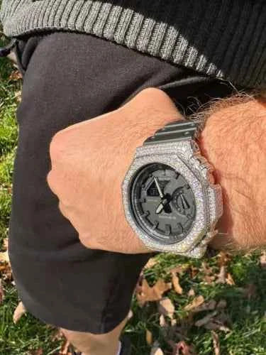 Montre Hip Hop Moissanite 925 Argent G Shock