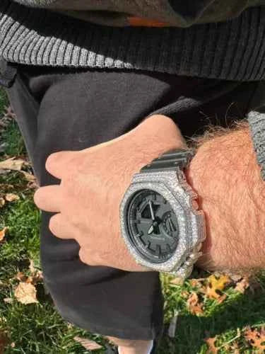 Montre Hip Hop Moissanite 925 Argent G Shock